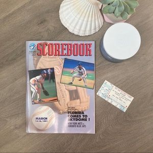 vintage 1991 blue jays scorebook - march 15-16 vol 15 issue 1 - with game ticket